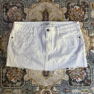 White Distressed Denim Skirt